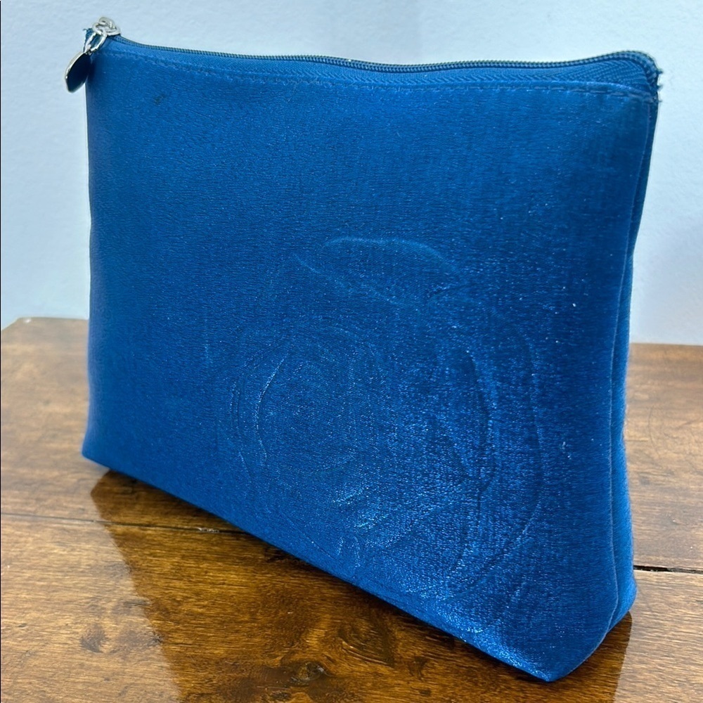 Lancôme Paris Blue Cosmetic Bag Floral Makeup Purse Organize Travel Zipper Seude